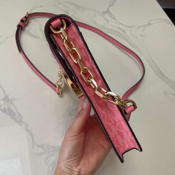 NWT Michael Kors Carmen Small NS Logo Smartphone Crossbody Tea Rose - Picture 3 of 7